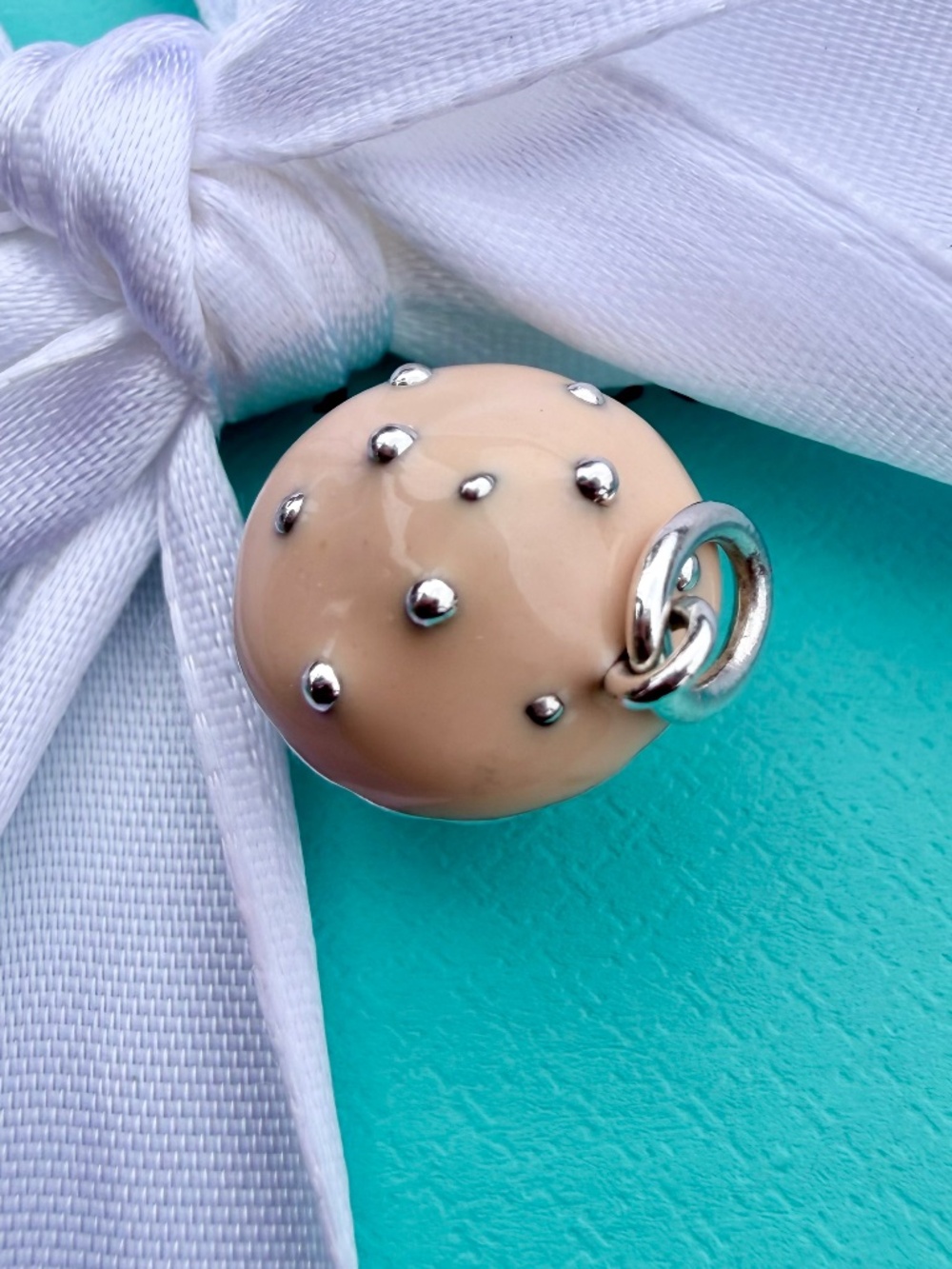 Tiffany & Co. Pink Enamel Muffin Cup Cake Charm Pendant Silver